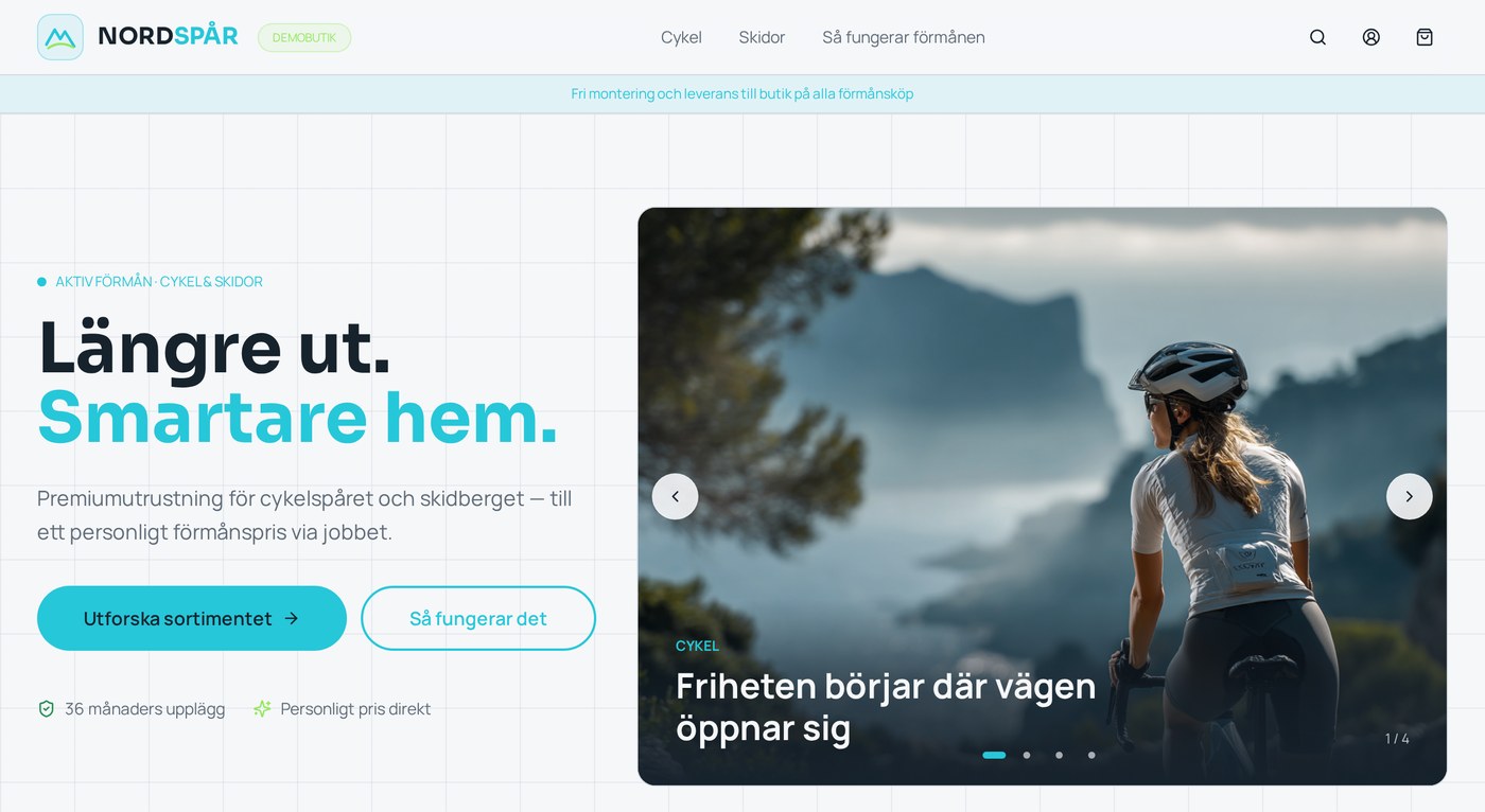 Exempelbutiken Nordspår – brandad e-butik med cyklar och skidor